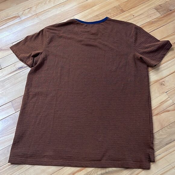 Colours by Alexander Julian brown textured stripe navy trim short sleeve tee. M - Picture 5 of 5